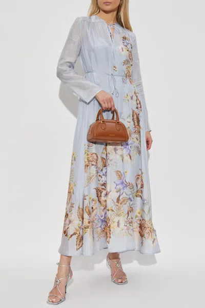 Zimmermann Women Powder Blue Multi Floral Silk Habotai Coco Maxi Dress In Purple