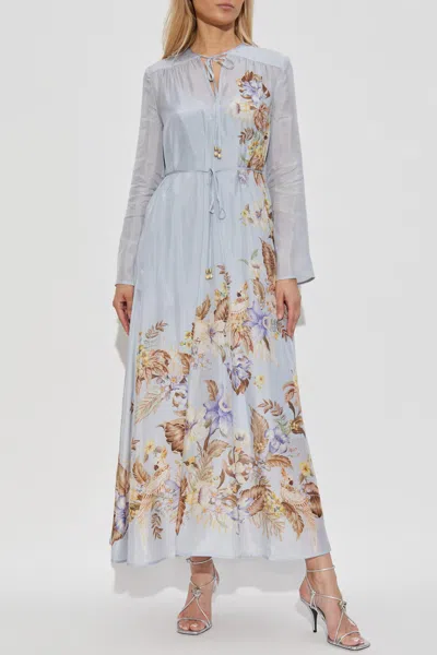 Zimmermann Women Powder Blue Multi Floral Silk Habotai Coco Maxi Dress In Purple