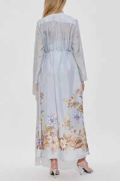 Zimmermann Women Powder Blue Multi Floral Silk Habotai Coco Maxi Dress In Purple
