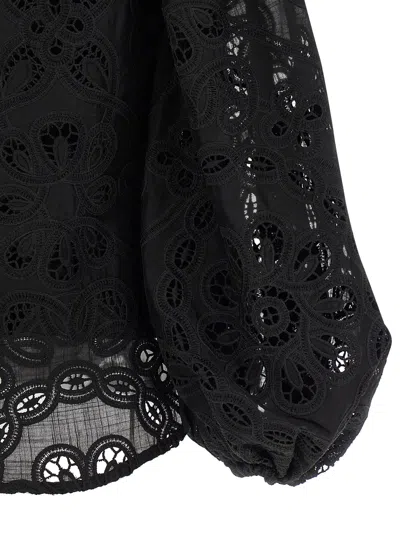 Zimmermann Rhiannon Guipure Lace Trim Cotton Shirt In Black