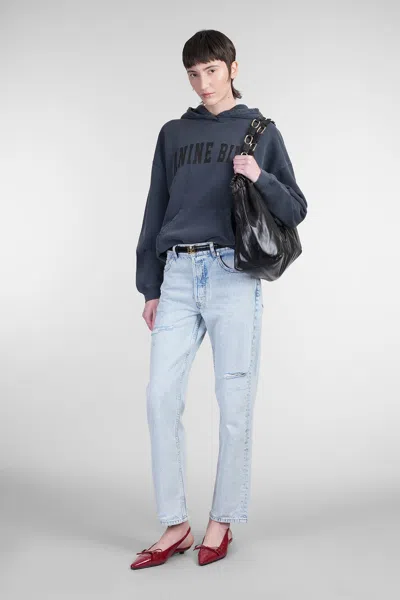 Anine Bing Oversized Grey Sweatshirt With Bold Branding And Relaxed Fit In Blue