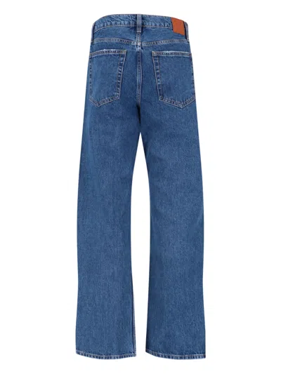 Anine Bing Straight-leg Denim Trousers With High Waist And Side Slits In Blue
