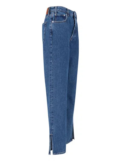 Anine Bing Straight-leg Denim Trousers With High Waist And Side Slits In Blue