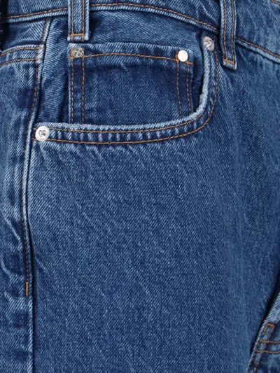 Anine Bing Straight-leg Denim Trousers With High Waist And Side Slits In Blue