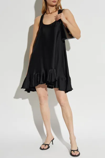 Anine Bing Fluid A-line Mini Dress In Lightweight Charmeuse In Black