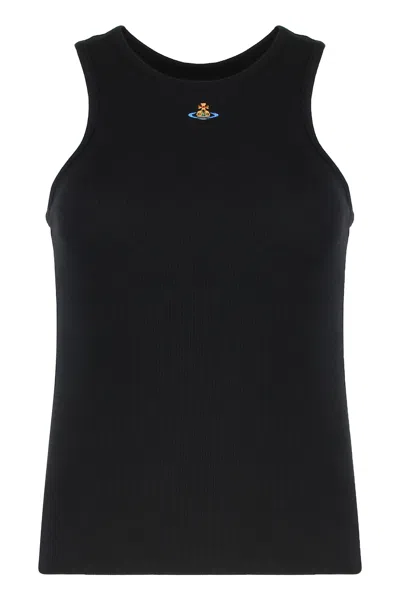 Vivienne Westwood Fitted Black Sleeveless Top With High Neckline In Black