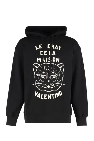 Valentino Jersey Felpa Le Chat De La Maison In Black