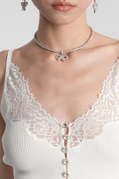 Self-portrait Lace Trim Rib Knit Viscose Blend Top In White