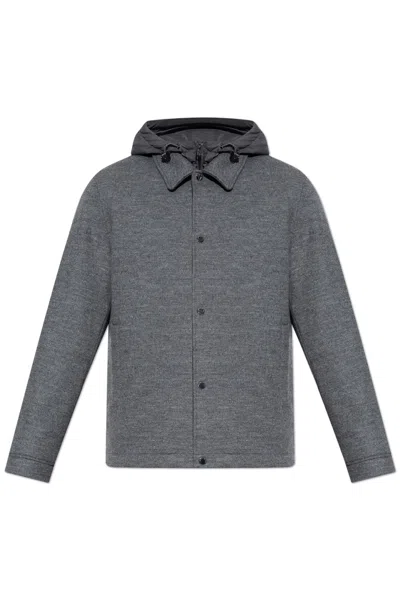 Woolrich Button-up Hooded Shirt Jacket In Gray