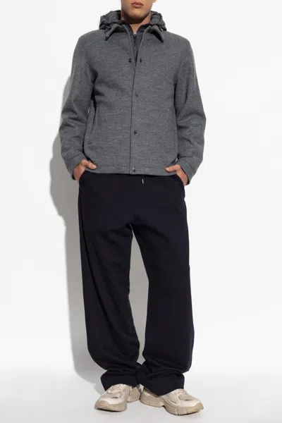 Woolrich Button-up Hooded Shirt Jacket In Gray