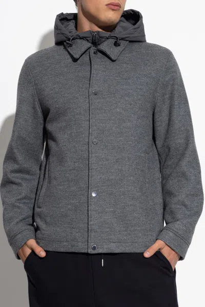 Woolrich Button-up Hooded Shirt Jacket In Gray