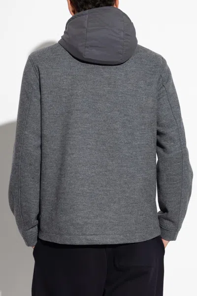 Woolrich Button-up Hooded Shirt Jacket In Gray