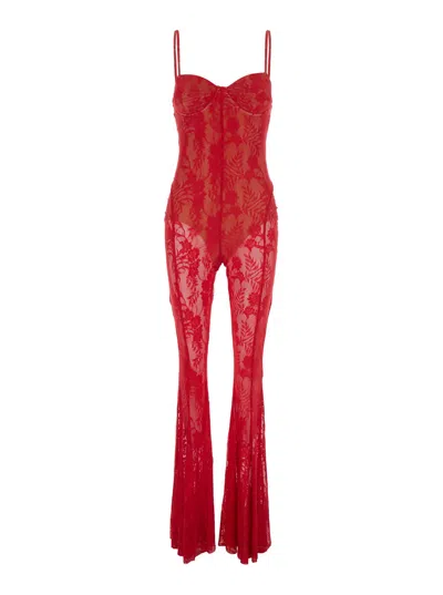 Norma Kamali Red Jumpsuit With Sweatheart Neckline And Flared Leg In Tech Fabric Stretch Woman In Red