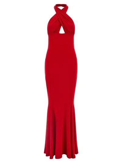 Norma Kamali Cross Halter Fishtail Dress In Red