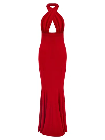 Norma Kamali Cross Halter Fishtail Dress In Red