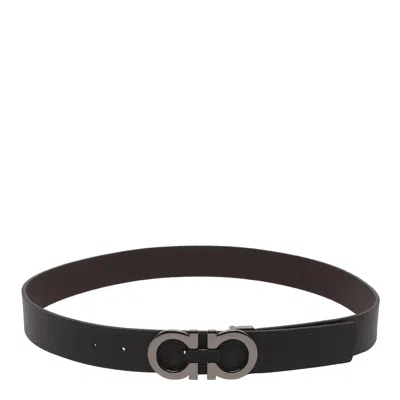 Ferragamo Men Gancini Adjustable And Reversible Belt In Black