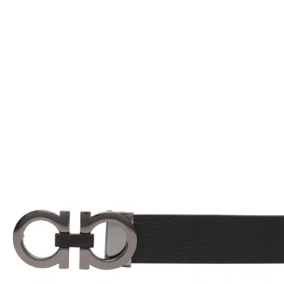 Ferragamo Men Gancini Adjustable And Reversible Belt In Black