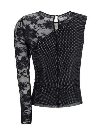 Self-portrait Self Portrait Women Black Rhinestone Mesh And Lace Top In Black