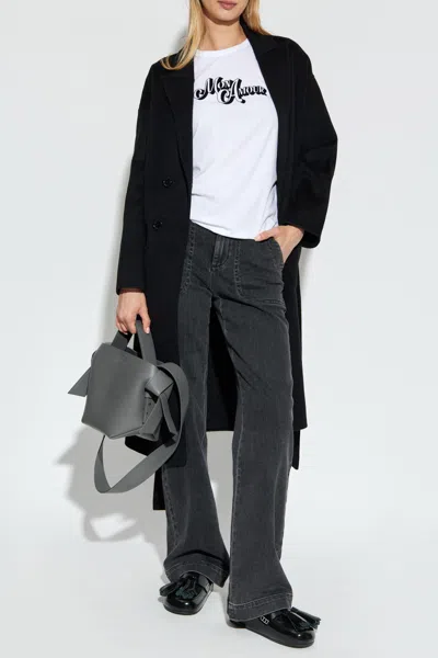 Anine Bing Double-breasted Long Coat With Notched Lapel In Black