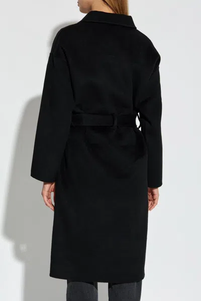 Anine Bing Double-breasted Long Coat With Notched Lapel In Black
