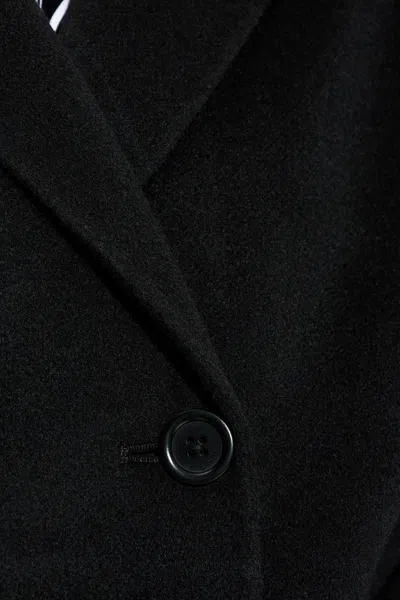 Anine Bing Double-breasted Long Coat With Notched Lapel In Black