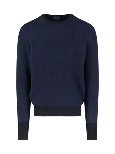 Drumohr Crewneck Sweater Patterned Ribbed Cuffs In Gray