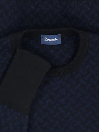 Drumohr Crewneck Sweater Patterned Ribbed Cuffs In Gray