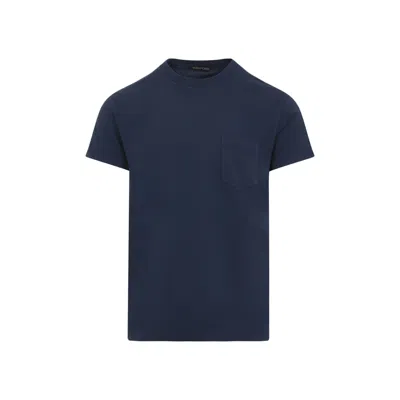Tom Ford Indigo Blue Cotton T-shirt With Chest Pocket And Crew Neck