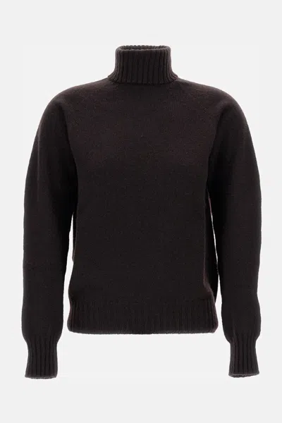 Drumohr Wool Knit Turtleneck Sweater With Ribbed Collar In Black