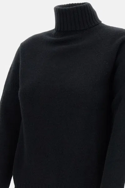 Drumohr Wool Knit Turtleneck Sweater With Ribbed Collar In Black