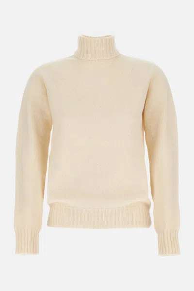 Drumohr White Wool Turtleneck In Brown