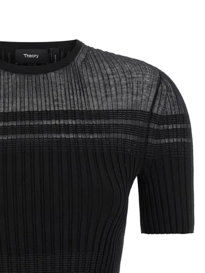 Theory Textured Ribbed T-shirt With Stretch Blend In Black
