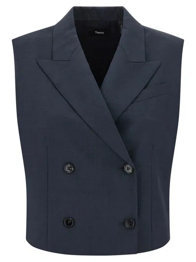 Theory Slightly Cropped Double-breasted Vest With Peak Lapels In Blue