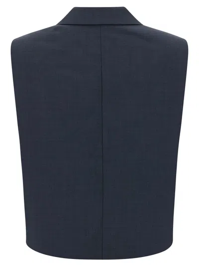 Theory Slightly Cropped Double-breasted Vest With Peak Lapels In Blue