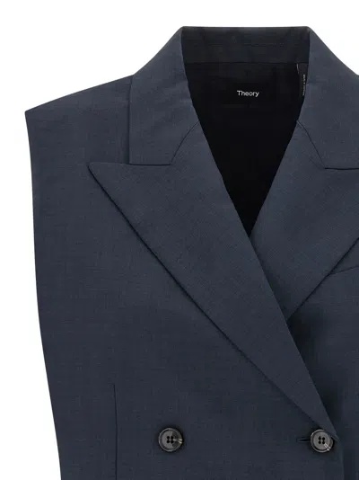 Theory Slightly Cropped Double-breasted Vest With Peak Lapels In Blue