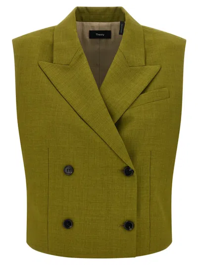 Theory Tailored Sleeveless Double-breasted Vest In Green