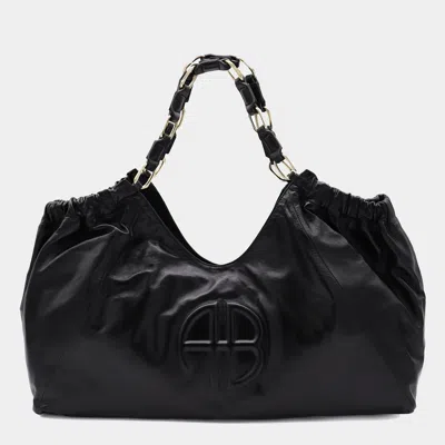 Anine Bing Chain Strap Ruched Detailing Soft Texture Tote In Black