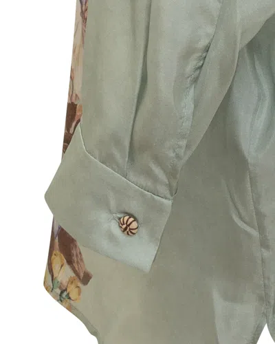 Zimmermann Floral Silk Shirt Featuring Buttoned Cuffs In Green