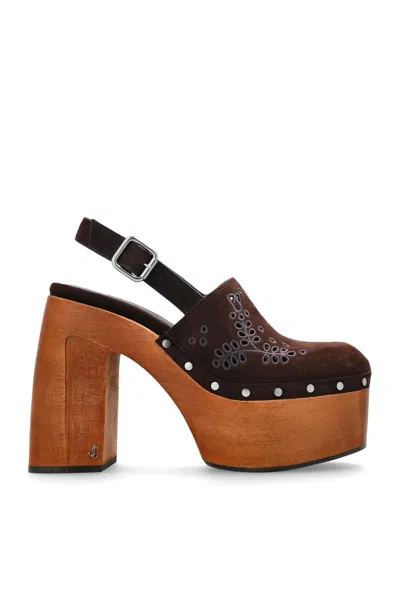 Jimmy Choo Alida 135 Embroidered Studded Suede Platform Clogs In Brown
