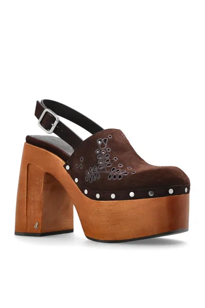 Jimmy Choo Alida 135 Embroidered Studded Suede Platform Clogs In Brown