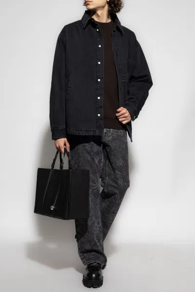 Jacquemus Virgin Wool Long-sleeve Shirt With Embroidered Logo In Black