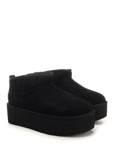 Ugg Ultramini Black Boots With Platform In Suede Woman In Black