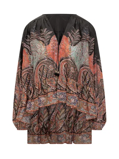 Zimmermann Rhiannon Ruffle Billow Silk Blouse In Black Paisley  In Black