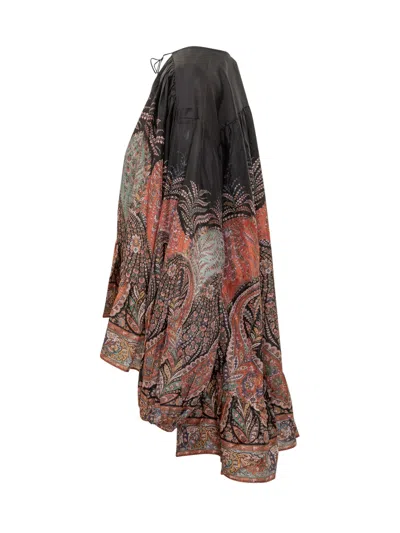 Zimmermann Rhiannon Ruffle Billow Silk Blouse In Black Paisley  In Black