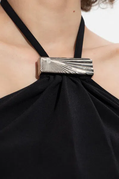 Attico Black Halterneck Midi Dress In Black