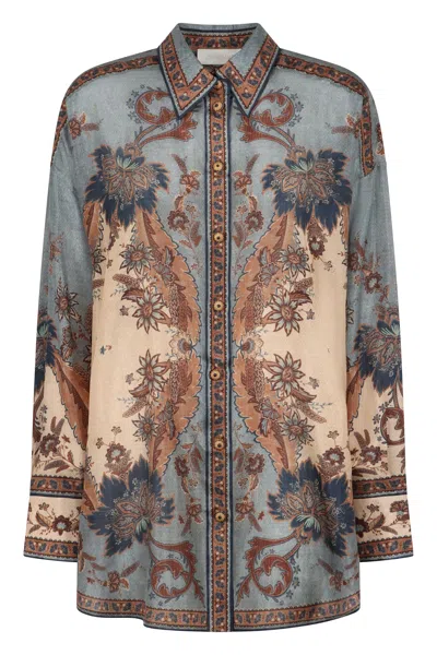 Zimmermann Ascension Silk Manstyle Shirt In Multi