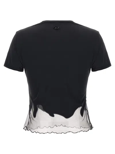 Diesel Nylon T-shirt With Tulle Insert In Black