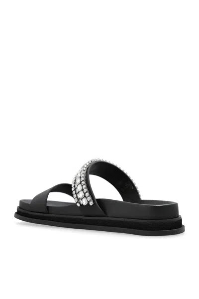 Jimmy Choo Crystal Embellished Leather Flat Sandals In Black