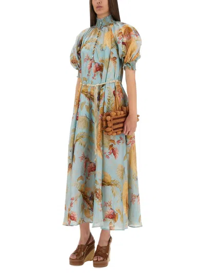 Zimmermann Ascension Billowed Silk Maxi Dress In Blue