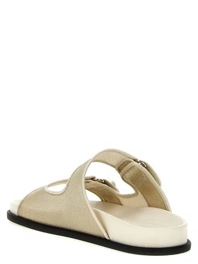 Jimmy Choo Fayence Metallic Pearly-button Slide Sandals In White